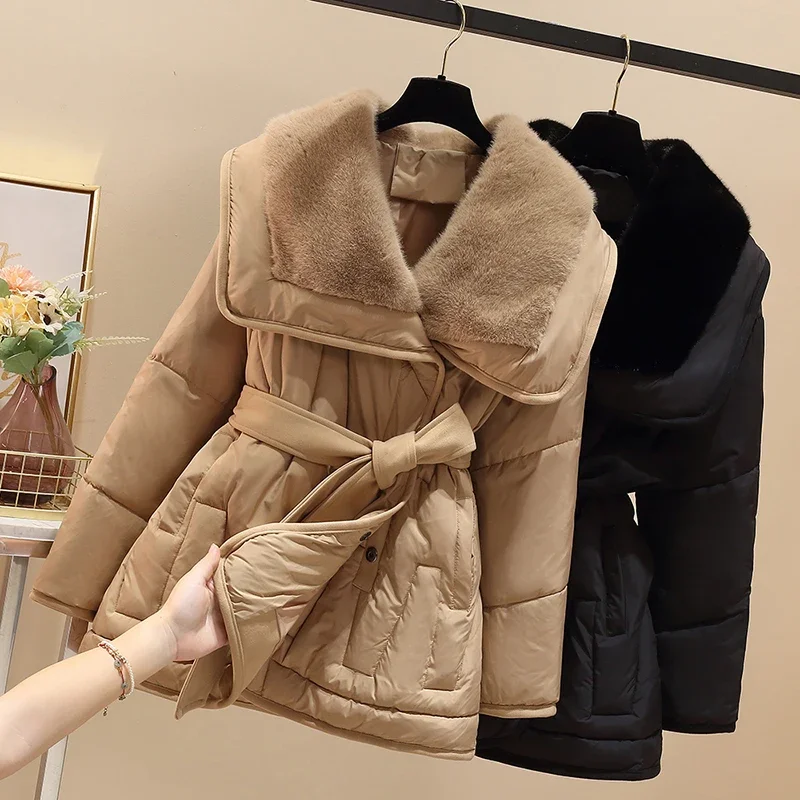 

New Winter Female Trendy Jackets Fashionable Waist-cinching Cotton Coats Women's Daily Commuting Pure Color Versatile Outerwear