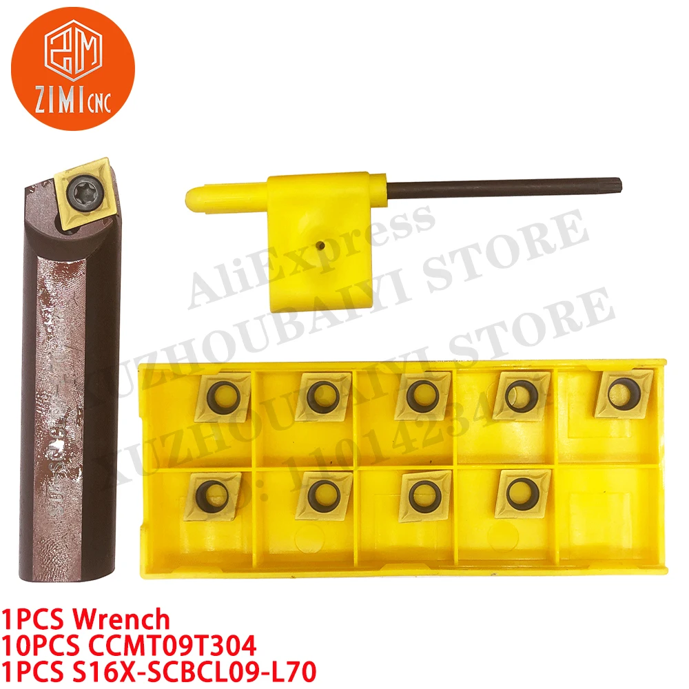 Imagem -03 - Barra de Mandrilar Porta-ferramenta de Torneamento de Espuma de Metal +10 Pcs Ccmt09t304 Pastilhas de Metal Duro Torno Metálico Cnc Ferramenta de Corte 1pc S16x-scbcl09-l70