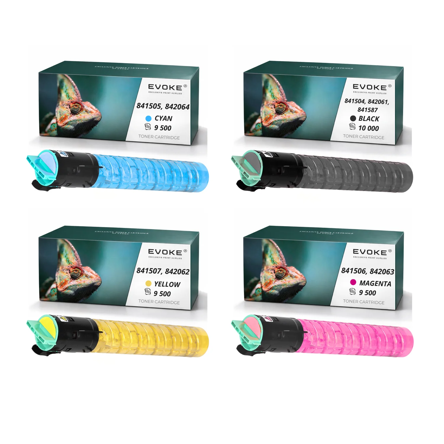 Evoke Compatibele Toner voor Ricoh Mpc-2051 Mpc-2551 4X Cmyk: Zwart, Cyaan, Magenta, Geel 38500 Pagina's Aficio Mp C2051 C2551