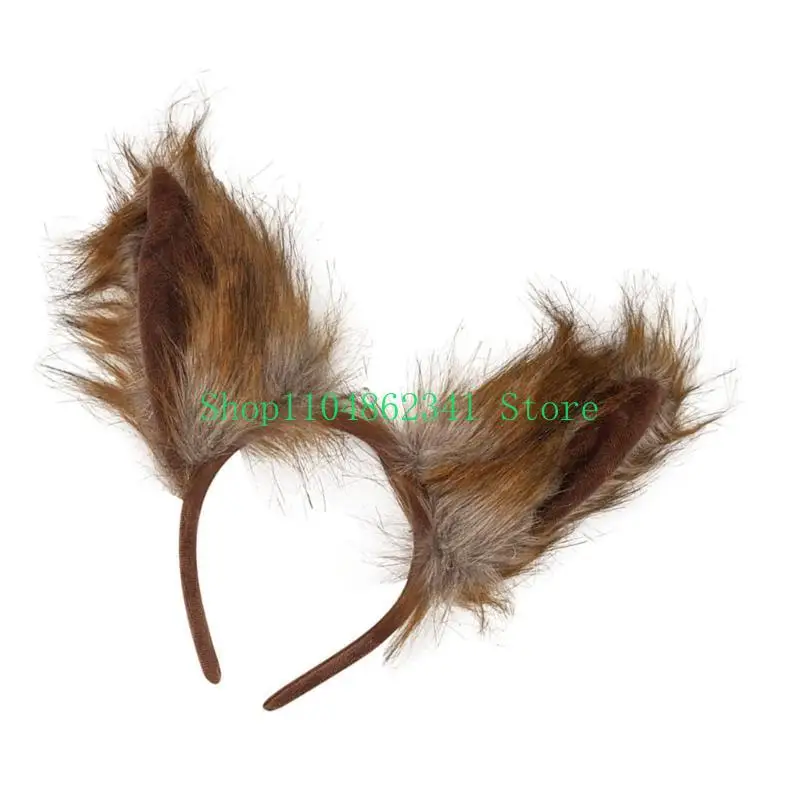 5asd Wolf Ears Hair Bands Foxes Cosplay Set Lovely Foxes Ears Headband with Tail Set