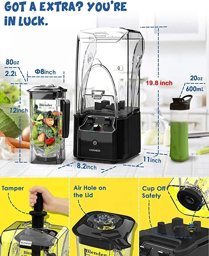 CRANDDI Frozen Desserts Smoothie And Whole Juicer Blender Professional Blender With Removable Shield