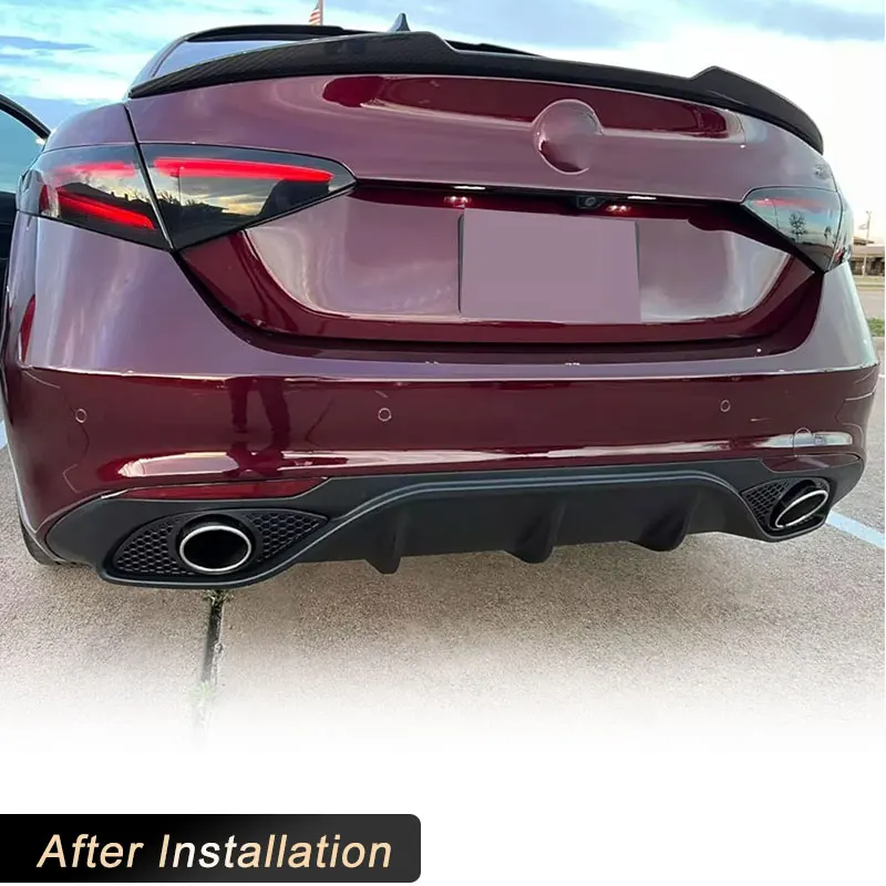 PP Plastic Material Car Rear Bumper Lip Diffuser Spoiler with Exhaust Tips for Alfa Romeo Giulia Standard 2016-2020 Rear Lip