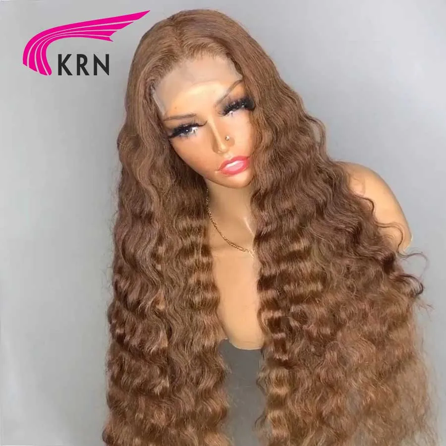 KRN Brown Color 250 Density Peruvian Hair Lace Wigs with Baby Hair Remy Human Hair 13x4 Lace Front Wig for Women 13x6 Lace Wigs