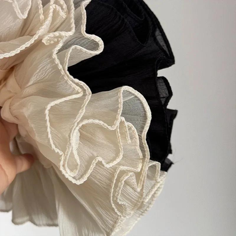 2024 Scrunchie di pizzo di raso arruffato oversize Design alla moda temperamento coreano donne esagerate copricapo con fascia per capelli a doppio