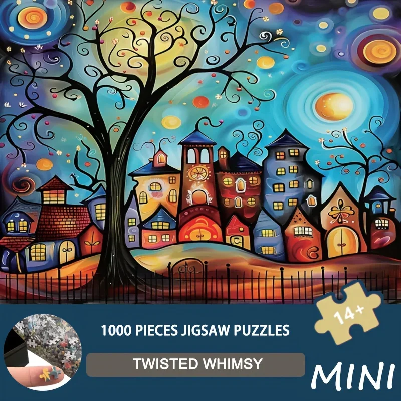 Mini Size Puzzle 1000PCS Twisted Whirl 38x26cm Surreal Abstract Art, Adults Mind-Bending Challenge for Modern Home Decor