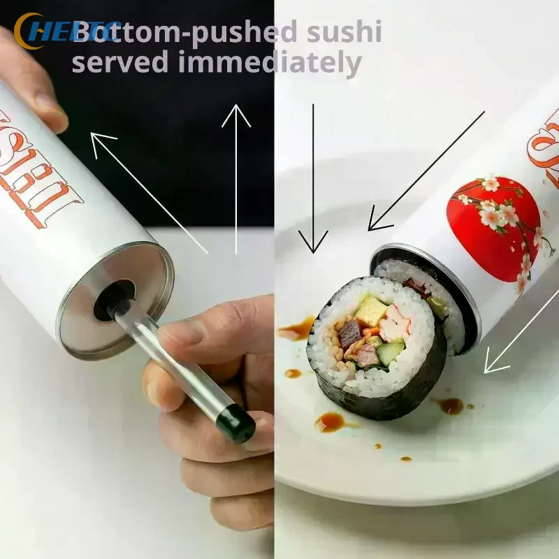 Round Sushi Push Box With Sauce Straw Food Grade Sushi Mold Cone Push Up Paper Bucket Packaging Paper Box Bento Accessories