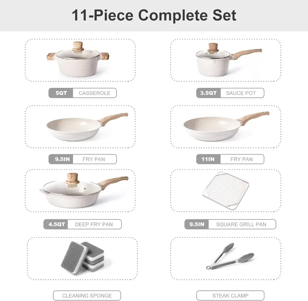 Pots and Pans Set - Kitchen Nonstick Cookware Sets Granite Frying Pans for Cooking Marble Stone Pan Sets Kitchen Essentials Set