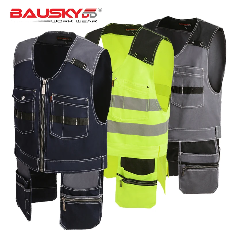 Bauskydd-Multi bolsos coletes de trabalho para homens e mulheres, masculino, feminino, Workwear ao ar livre, ferramenta multifunções, alta