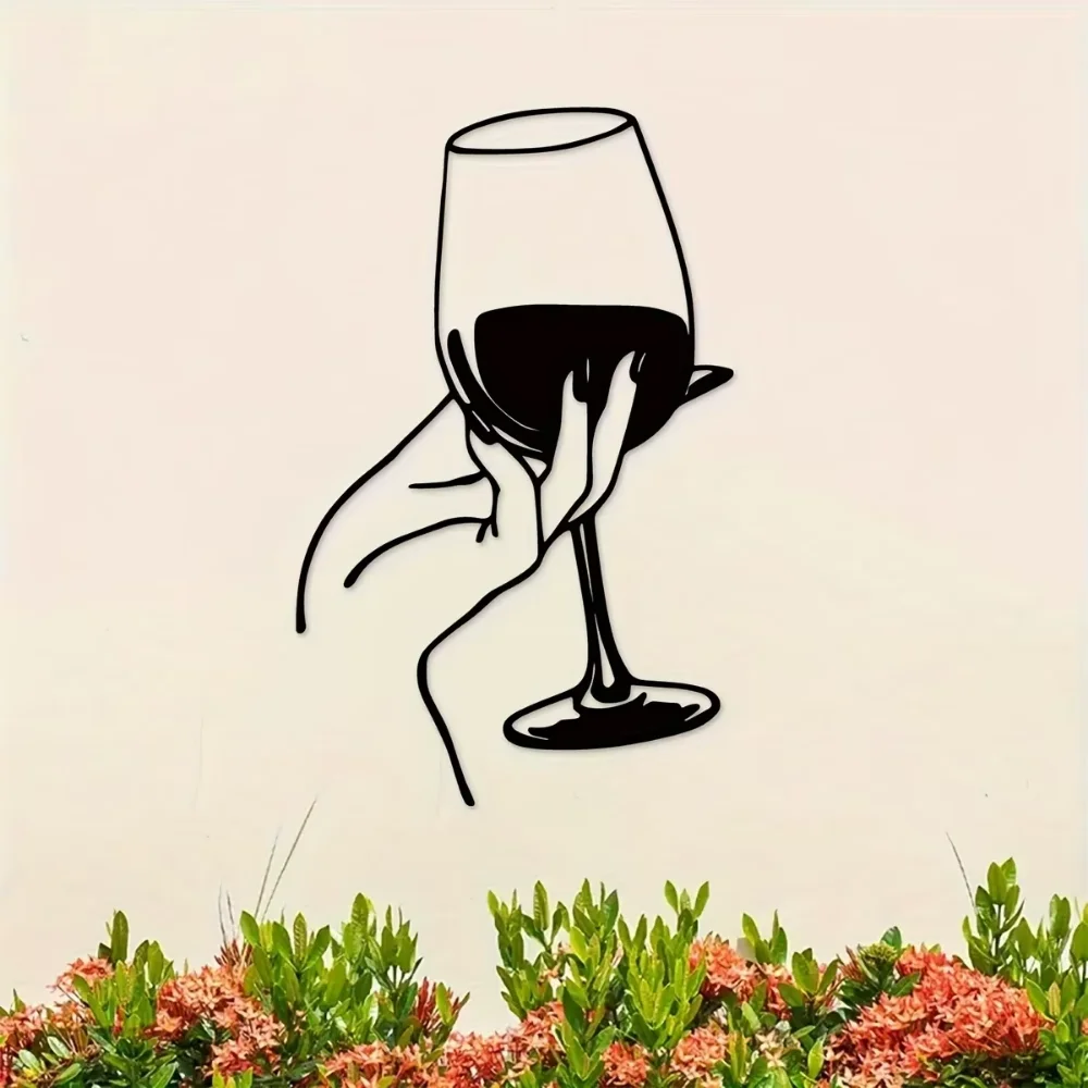 Wine Lover Lady Hand Metal Wall Decor - Unique Wall Art. A metal wall hanging for home decor and scene decoration.