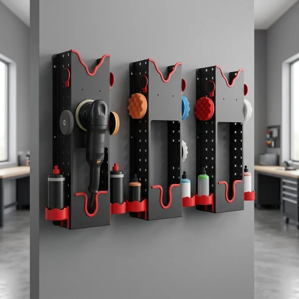 Wall Mounted Polisher Holder Cold Rolled Steel Storage Rack With Spray Bottle Hooks For Car Detailing Tools Garage Organizer Bla