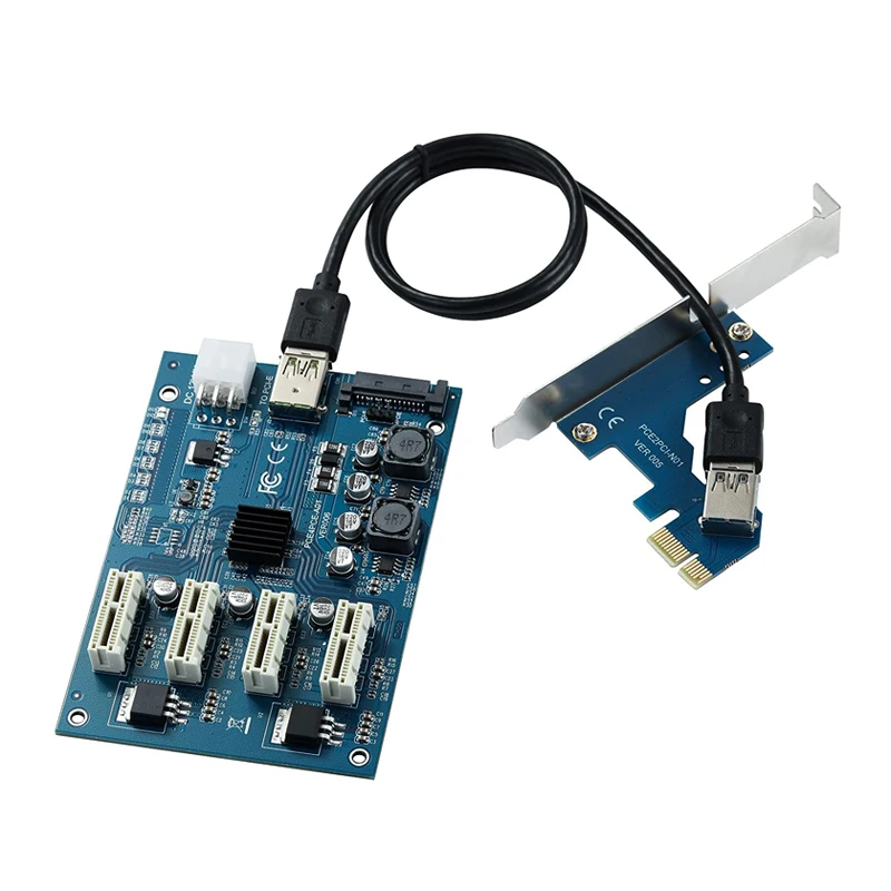 1 To 4 Port PCI Express Switch Multiplier PCI-E X1 To 4PCI-E X16 Expansion Kit  HUB 6Pin Sata USB Riser Card for BTC Miner Minin