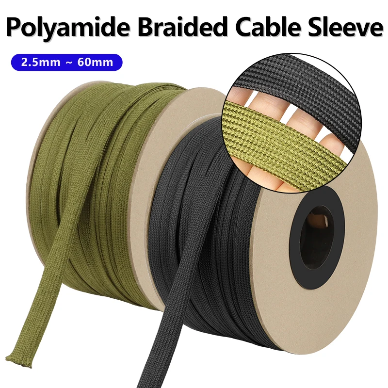 

Нейлоновая оплетка для кабеля 3/5 м, 2,5–60 мм, плотная, высокоплотная, плетеная, изоляционная, защитная оболочка, полиамидная оплетка для проводов
