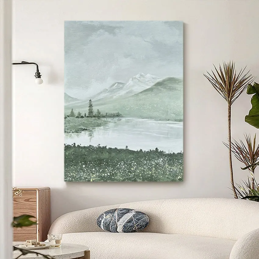 Purely Handmade Murals Art, Abstract Lake Scenery Oil Painting, Picture Canvas Wall Decor, Texture Art for Hotel Decoration