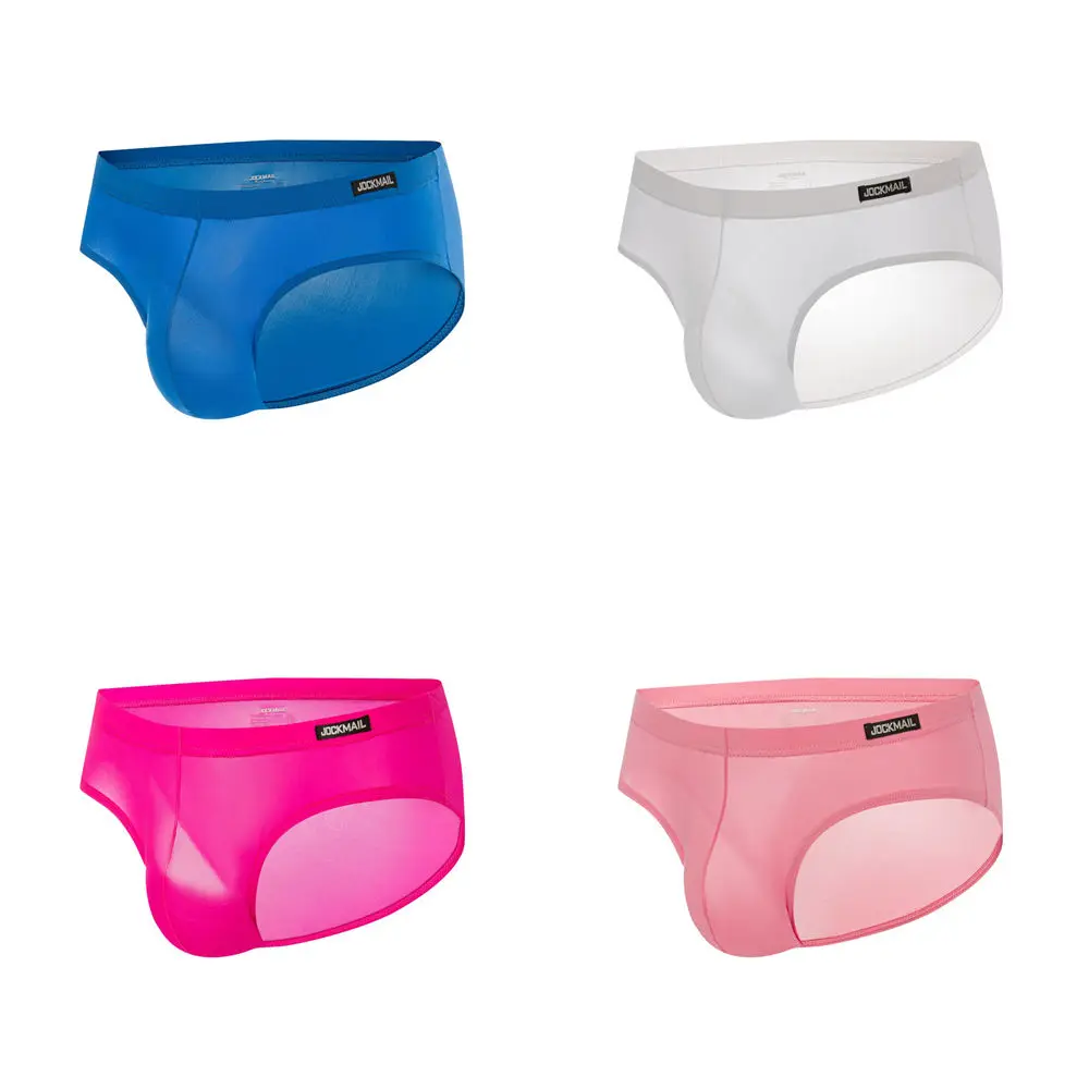 

Jockmail Мужское нижнее белье с большими карманами и выступающими трусами из ледяного шелка, полупрозрачные трусики-сисси, гладкое сексуальное женское белье