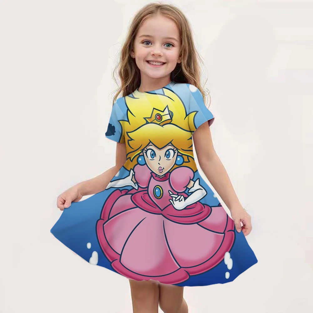 New Baby Girls Queen Peach Princess Dress Kids Cosplay Costume Children Birthday Carnival Party Outfit Stage Performance Clothes