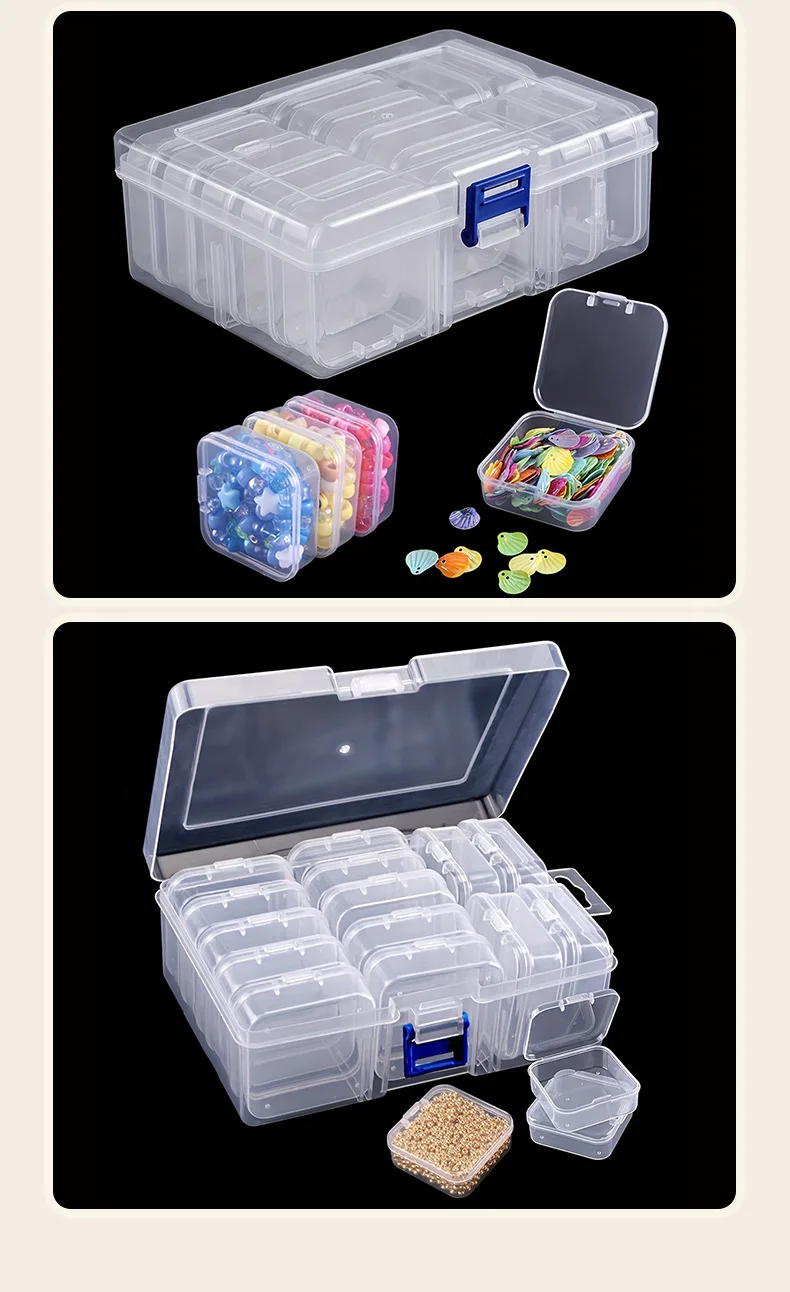 Transparente Kunststoff-Aufbewahrungsbox mit Fächern, Multifunktionale Schmuck-, Perlen- und Kleinteile-Organizer-Box für Bastelarbeiten, Hardware, Pillen, Samen – Detail 6