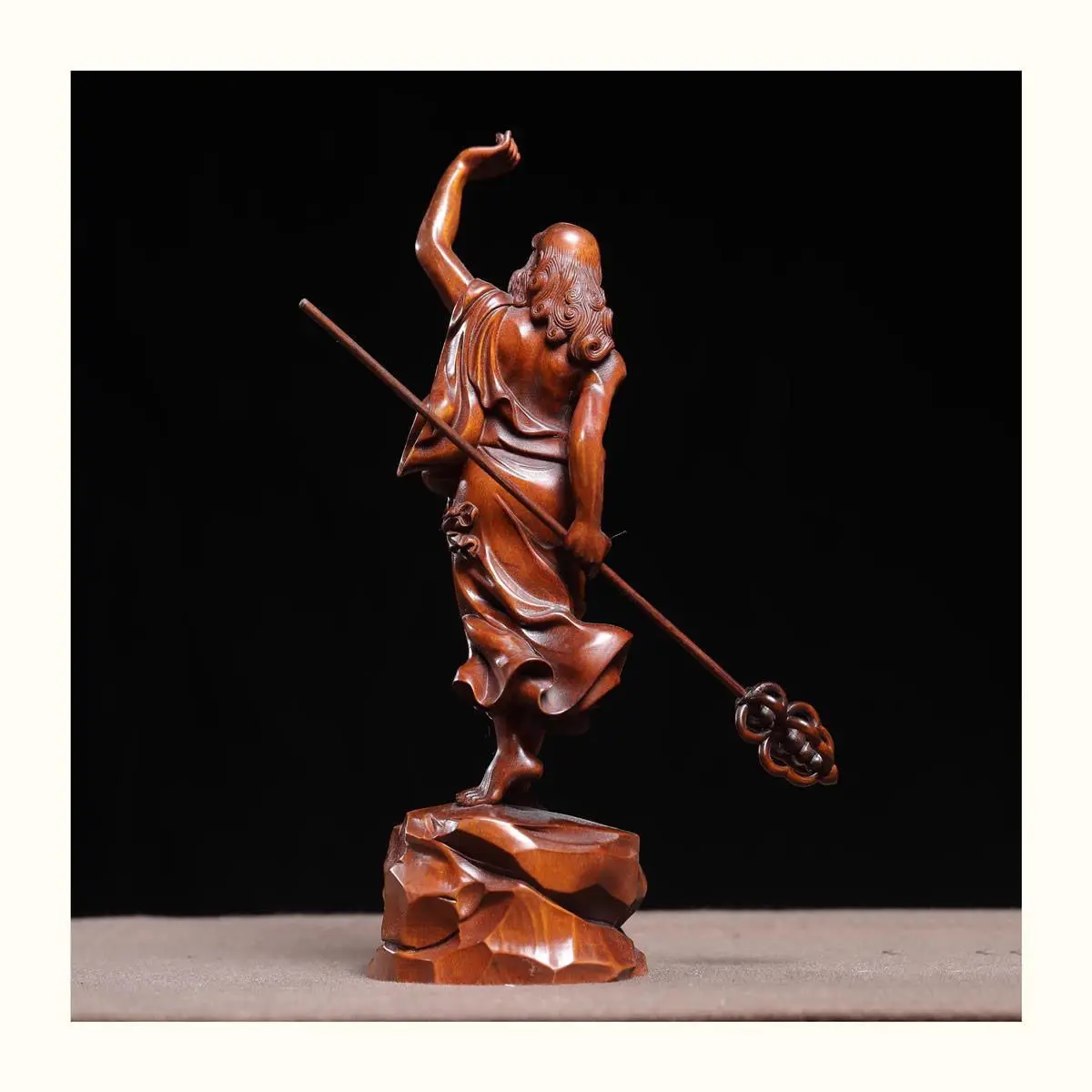 JW49 -20CM Tall Dharma Master Boxwood Sculpture Damo Buddha Wood Carving Living Room Collection Ornaments Birthday Gift