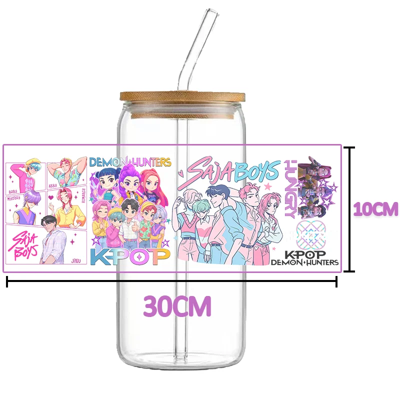 HUNTRX k-pop dtf شيطان الصيادين التفاف نقل الكؤوس ملصق مائي رومي kpop يطبع Uvdtf زجاجة هنتركس ملصق Uv Dtf سيارة k البوب يلتف #4