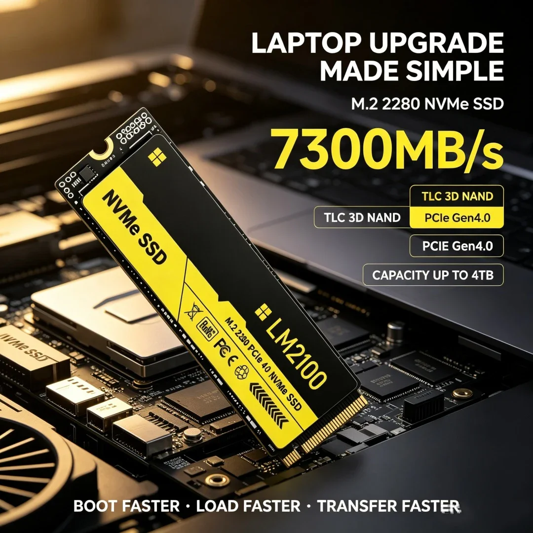 LM2100 NVMe M.2 SSD PCIe Gen4.0 X4 7300MB/s Transfer Speed TLC Solid State Drive 500GB-4TB Compatible with PS5 Laptop Desktop