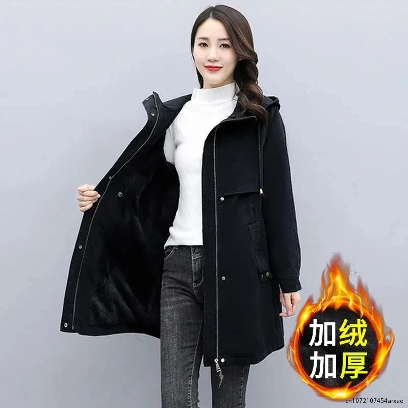 Women Windbreaker Pike Outcoat New Women's Fleece Jacket Loose Hooded Winter Warm Parkas Overcoat Zipper Female Basic Coat