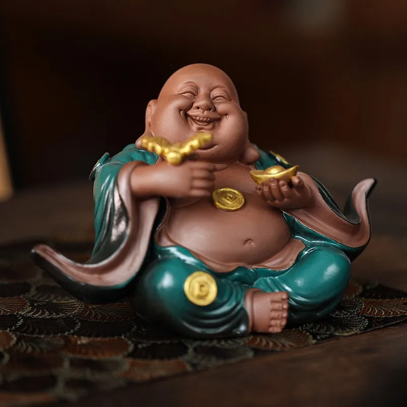 Ceramic Fortune Maitreya Buddha Ornaments Creative Chinese Household Living Room Entrance Office Desktop Zen Smiling Buddha Deco