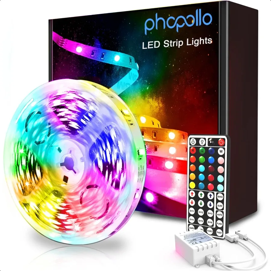 

phopollo Led Strip Lights Color Changing 16.4ft Flexible 5050 RGB Led Lights Kit with Power ply and 44 Keys Remote