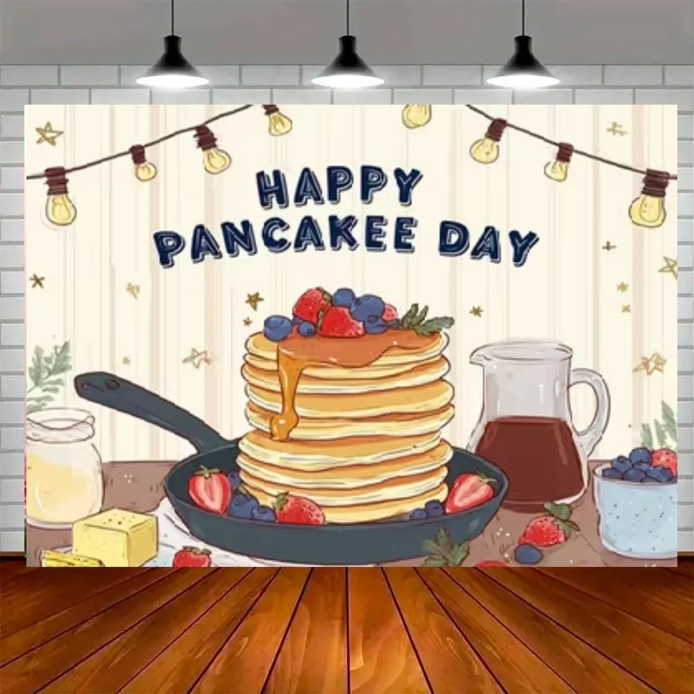Colorful Pancake Day Theme Backdrop Blueberry Jam Coffee Poster Party Decoration Background Restaurant Wallpaper Banner Props