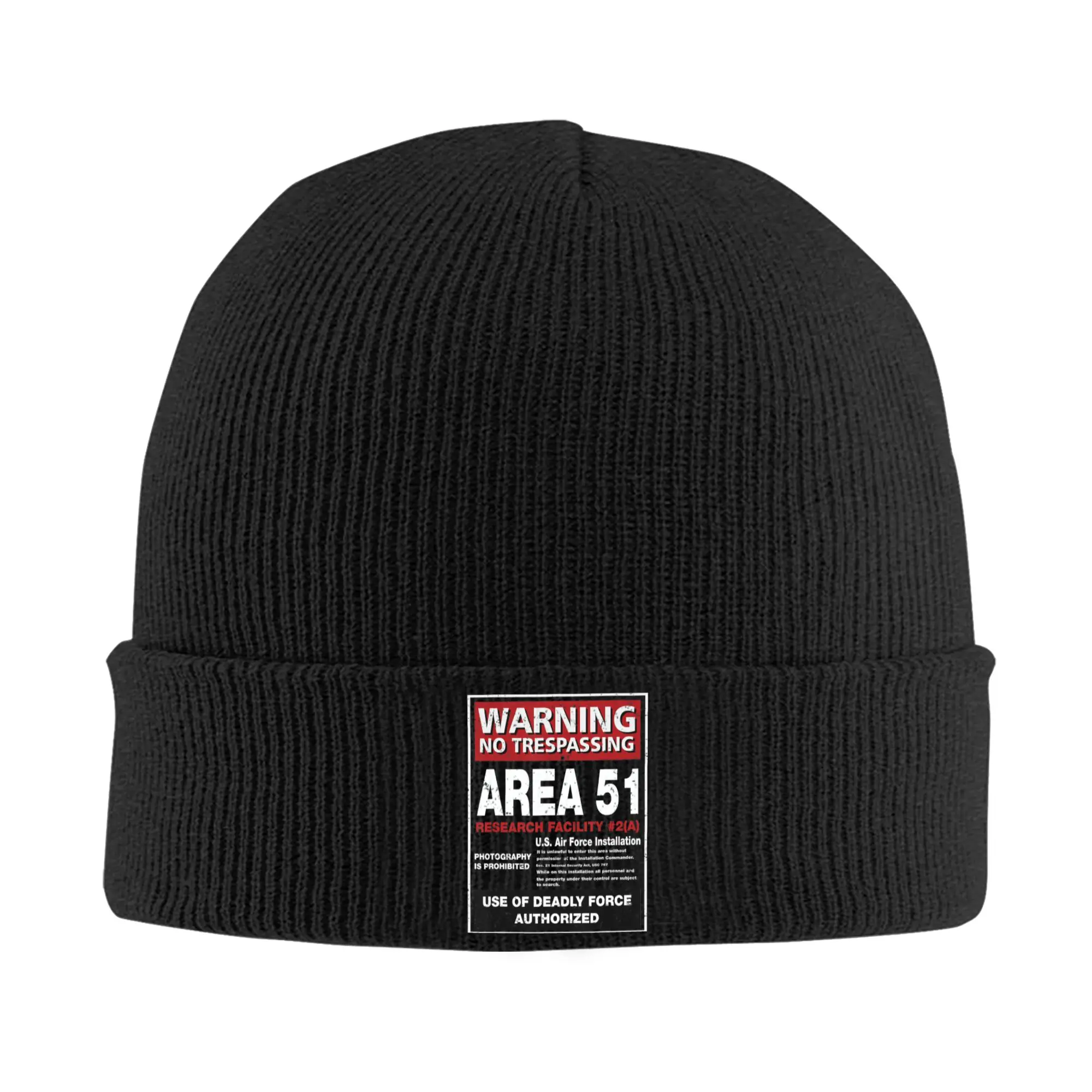 Aliens Area 51 Warning Sign Las Vegas NV Knitted Hats Autumn Winter Beanies Warm Funny Caps Unisex Acrylic Casual Bonnet