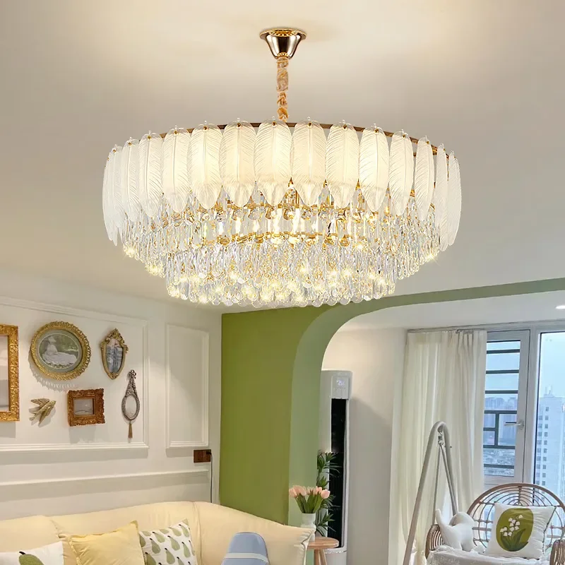 for New Light Luxury Leaf Crystal Chandelier Electroplated Gold Modern Bedroom Dining Room Clothing Store Tea Room Living