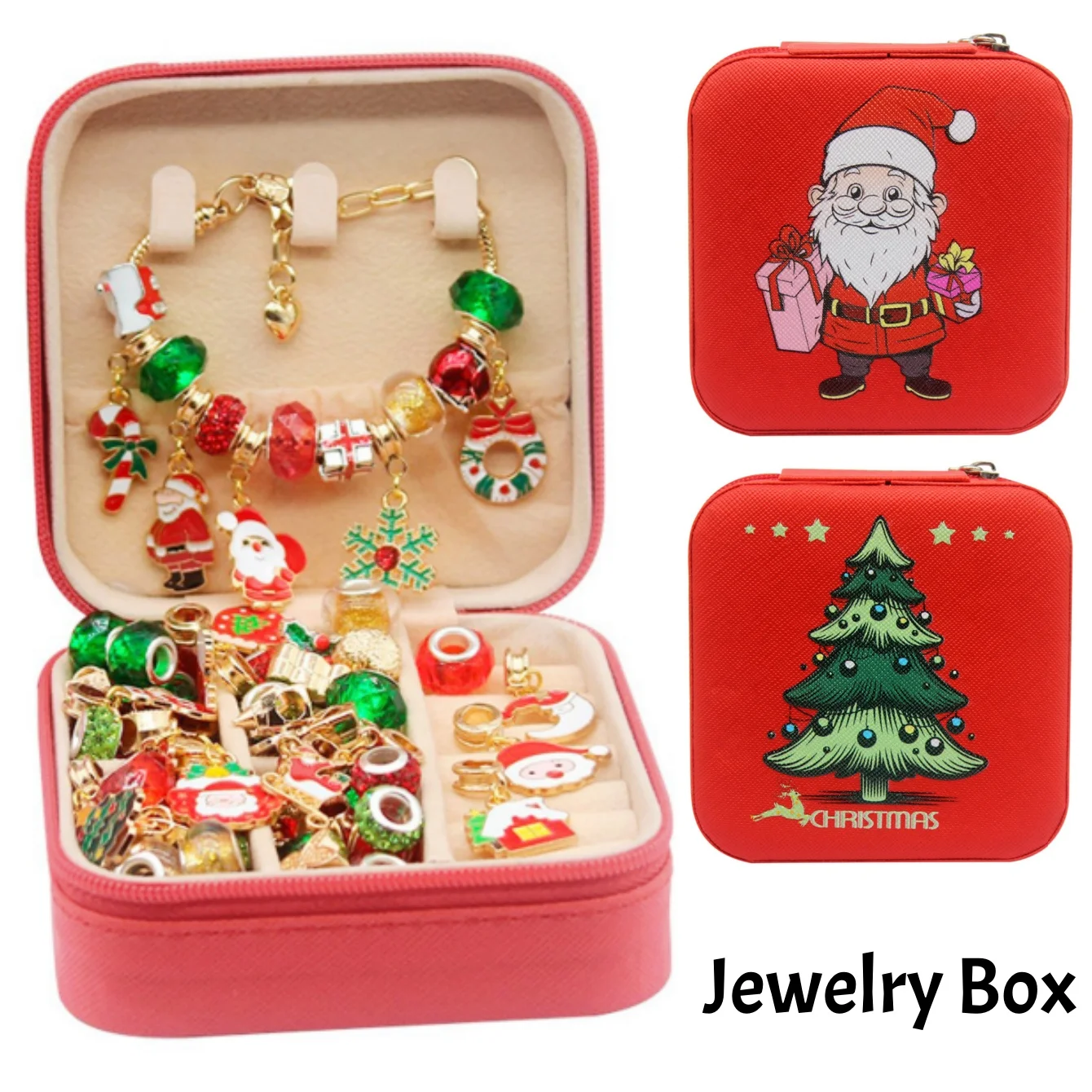 

Mini Jewelry Storage Box Portable Leather Ring Necklace Organizer Santa Claus Xmas Tree Pattern Jewelry Case Christmas Gifts