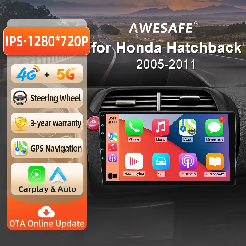 Image of AWESAFE 9-Zoll-Android-Radio für Honda Civic FN/FK Linkslenker 2005-2011, kabelloses CarPlay & Android Auto, GPS-Navigation, Multimedia, Unterstützung für Lenkradsteuerung, Subwoofer, Verstärker,