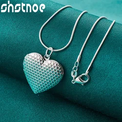 SHSTONE 925 Sterling Silver Necklace Frosted Heart Photo Frame Pendant 16-30 Inch Chain Necklaces Women Wedding Party Jewelry