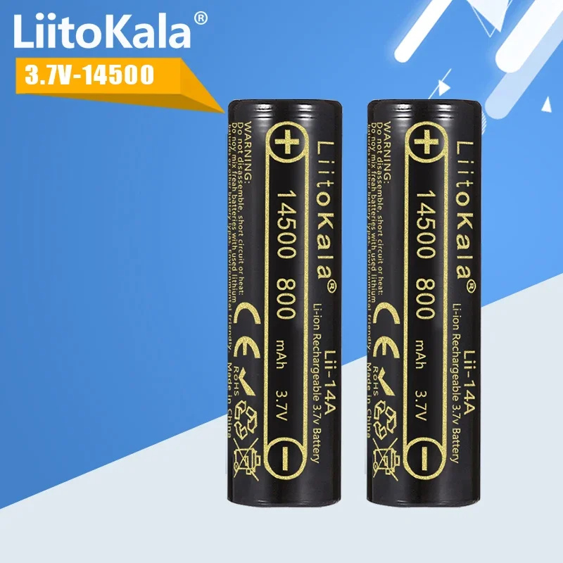 1-40pcs LiitoKala 14500 Bateria de íon-lítio 3.7V 800mAh recarregável 1000 vezes para lanterna LED brinquedos calculadora