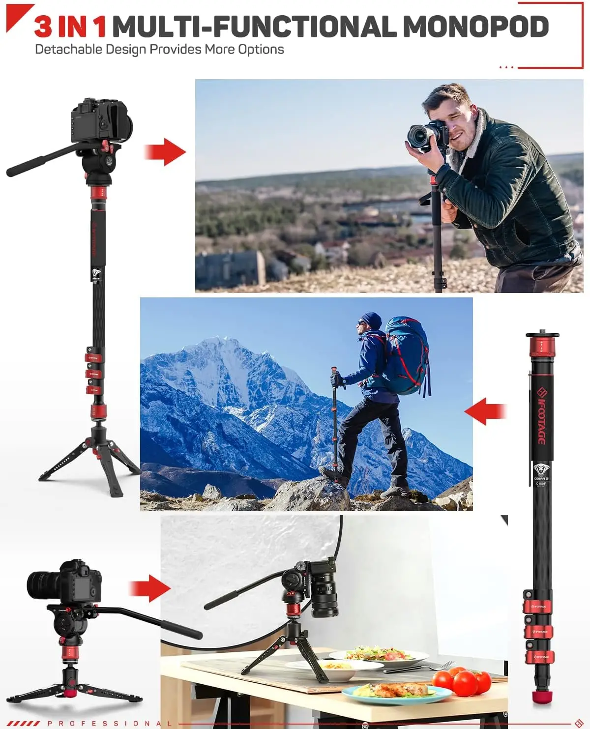 IFOOTAGE Camera Monopod Cobra 3 C180F, 71\