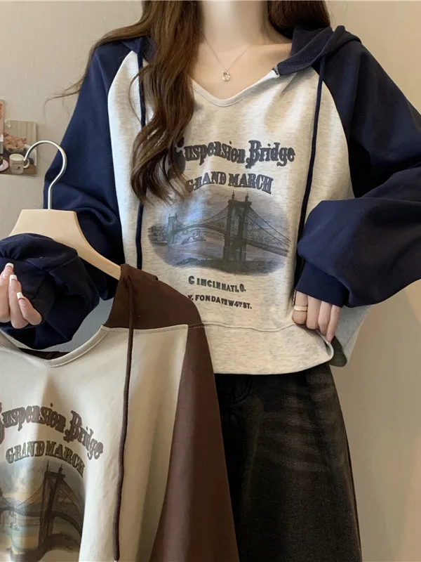 Autumn Fashion Thin Milk Silk Letter Print Shoulder Insert Short Hoodie Women's Casual Style Loose Fit Thermal Cotton Inner