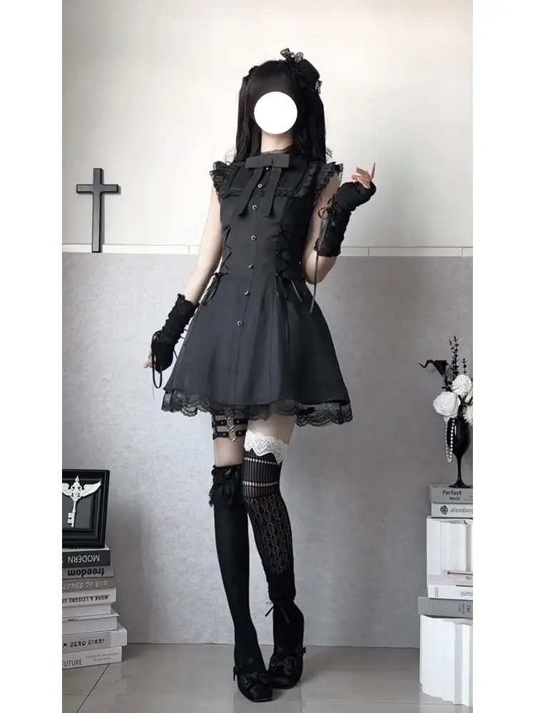 

SOIOMES Japanese-style elegant and refined design short dress with flutter sleeves and bow-shaped drawstrings