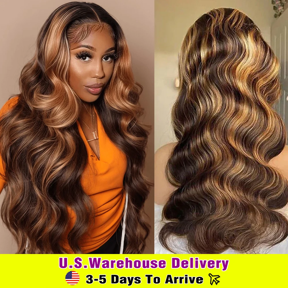 210% Density Highlight Ombre Body Wave Lace Frontal Wigs Human Hair 13x6 Lace Frontal Wigs Human Hair For Black Women On Sale