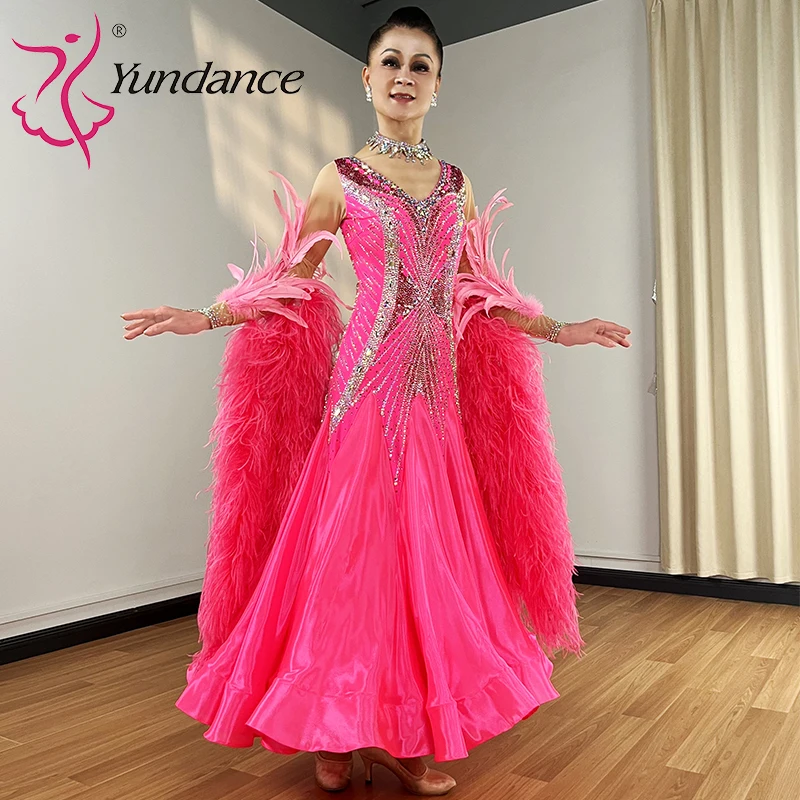 B-25096 Custom International Standard Ballroom Dance Dress for Women Spandex/Polyester Stage Performance Wear Satin Chiffon