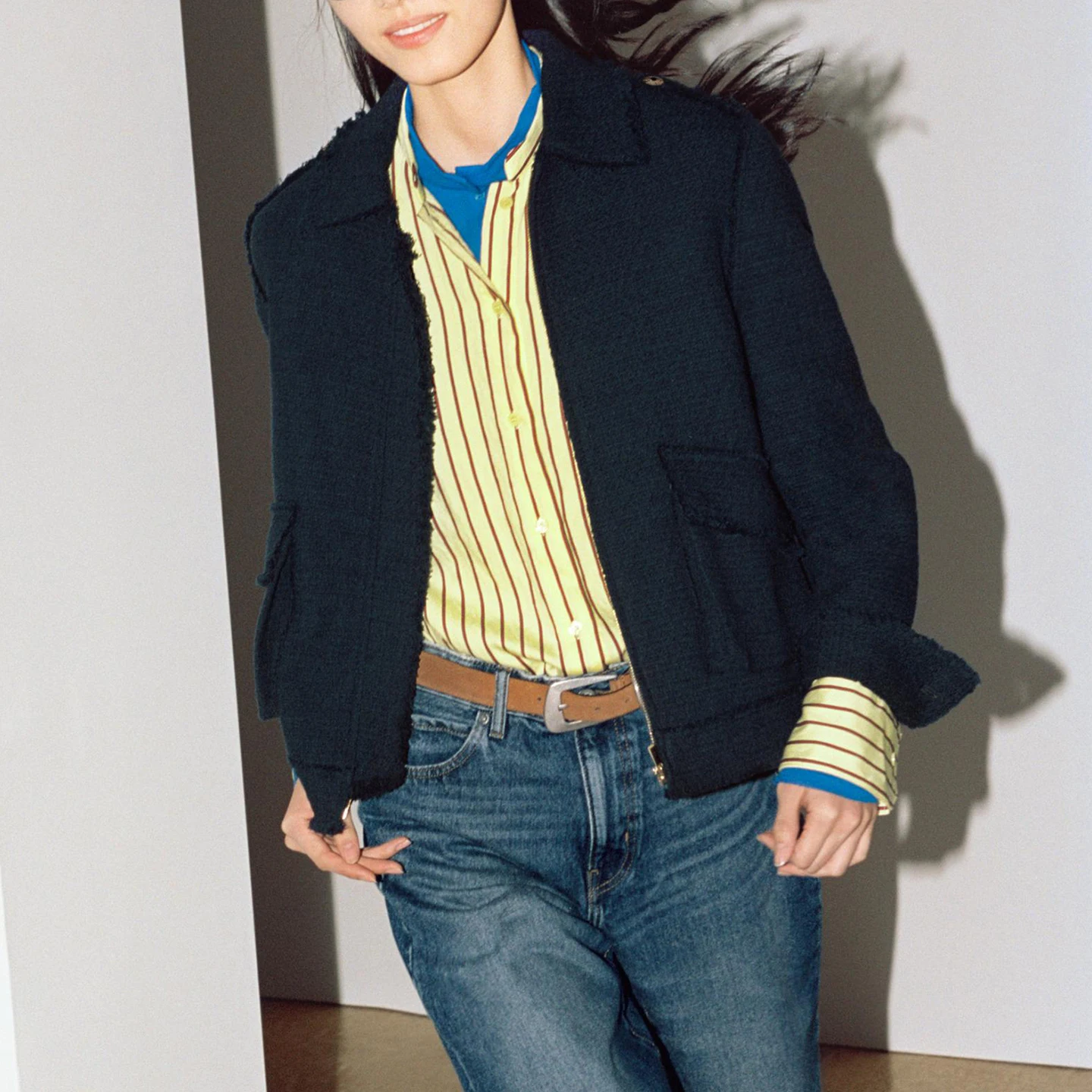 Fashionable Long Sleeve Zipper Pocket Decorated Coat for Women Casual Style Standard Version Other Material 100% Short Length
