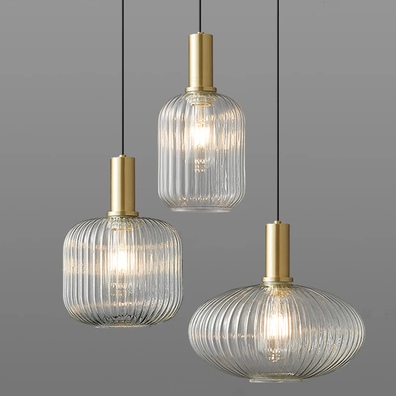 Nordic szklany wisiorek światła Retro restauracja kreatywny żyrandol do salonu lampa prosta lampka nocna LED E27 light
