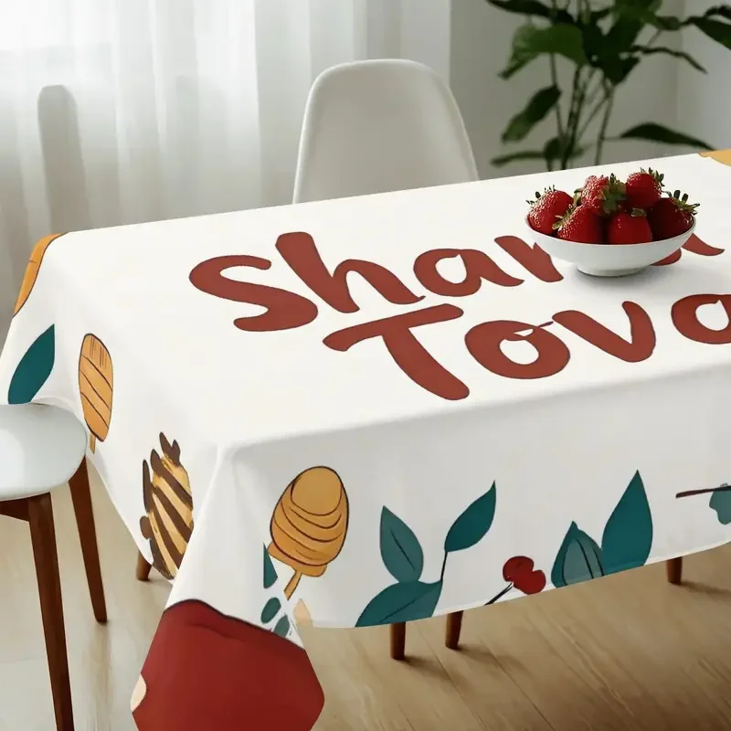 Shana Tova Rectangle Tablecloth for Table Decor Rosh Hashanah Honey Pot Pomegranate Kitchen Dining Table Cloth Party Decorations