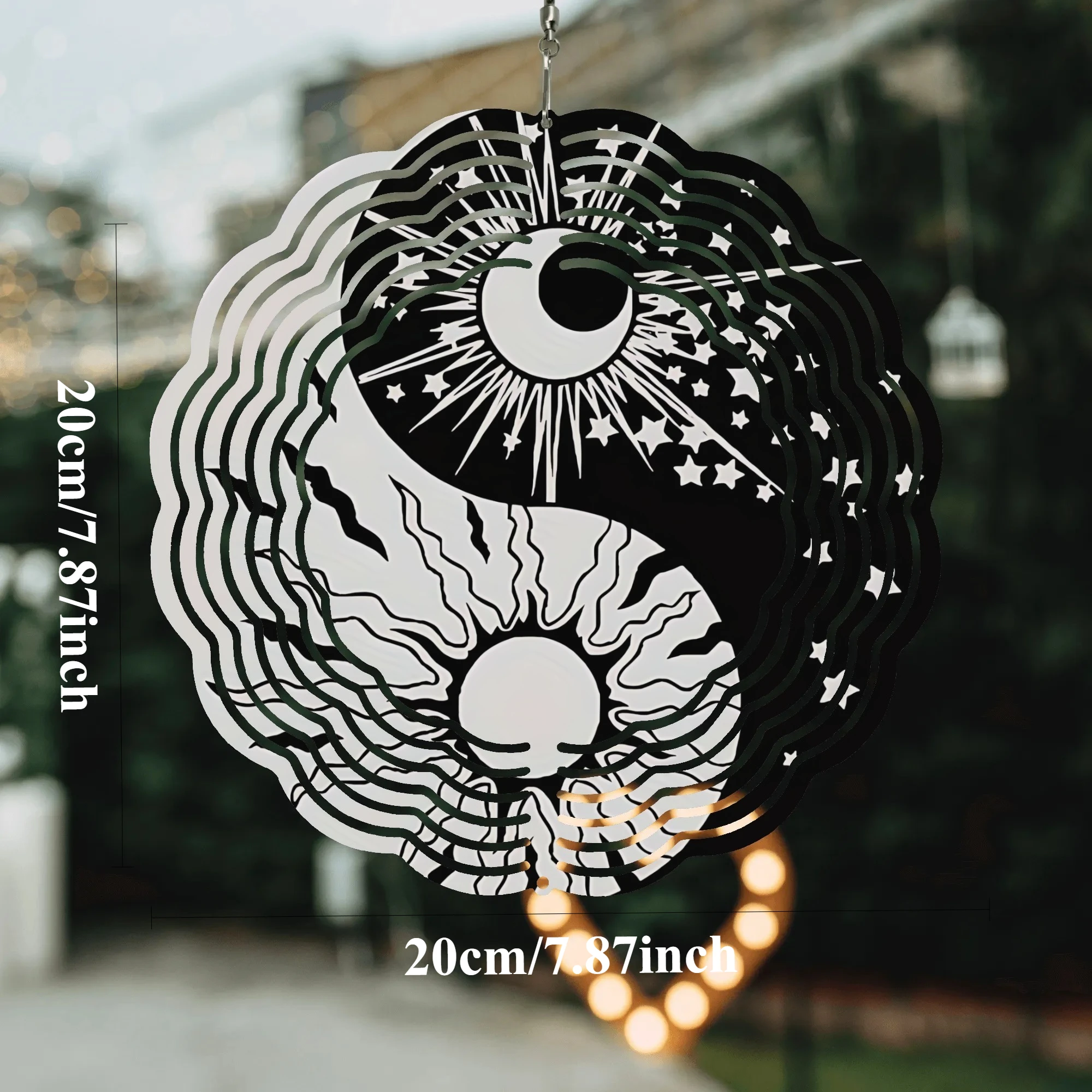 2D Flat 1pc Yin Yang Metal Wind Chime - Outdoor/Indoor Wind-Powered Spinner with Hooks, Dual-Sided Chinese Philosophy Decoration