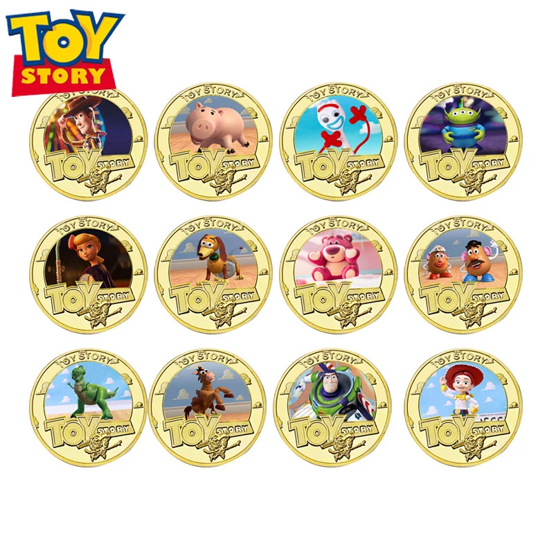 

12 шт./компл., история игрушек Диснея, Базз Лайтер, Вуди, клубничный медведь, памятная монета, аниме, креативные мультяшные периферийные подарки