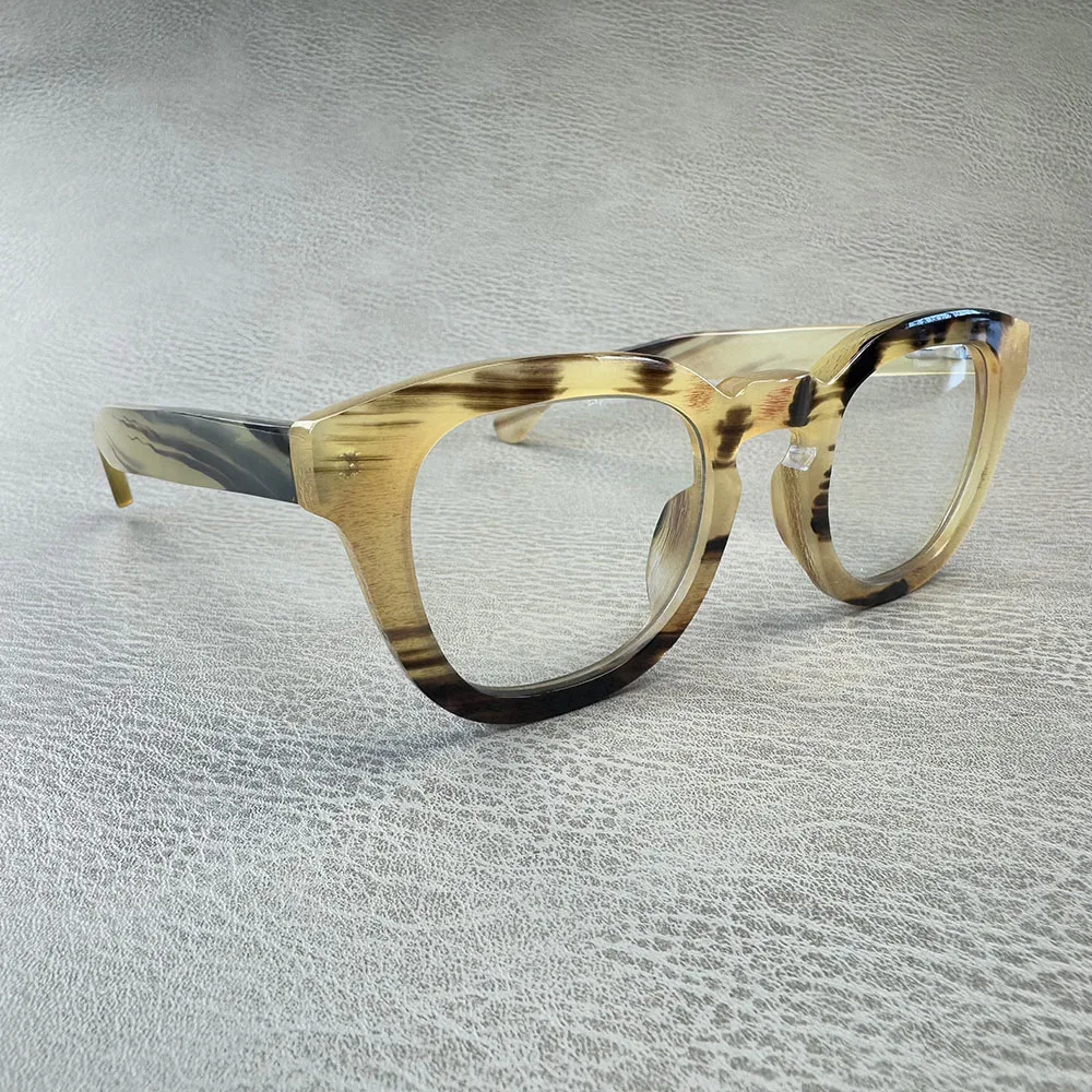 Man Women Glasses Frames Vintage Retro Reading Handmade Honey Black Horn Prescription Eyeglass Frames Optical Lenses Eyeglasses
