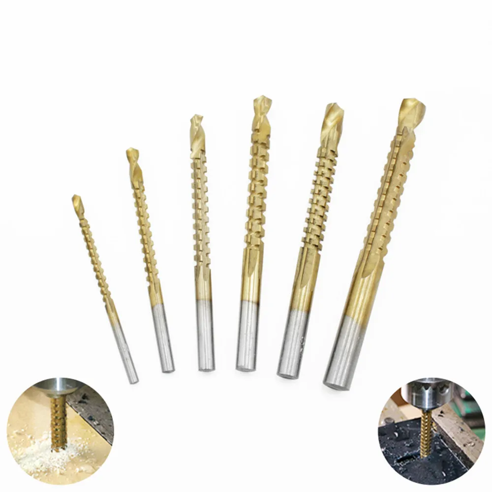 3mm 4mm 5mm 6mm 6.5mm 8mm 6pc Set HSS Twist Drill Bit Serrated Woodworking Multifunctional Metal Reaming Punching Slotting Teeth