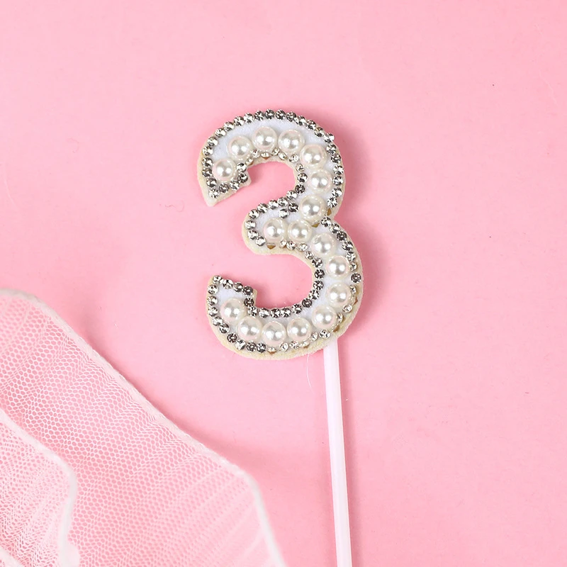 Number 0-9 Pearl Cake Topper Diamond  Dazzling  Insert Goddess Birthday Accessories Valentine\'s Day Wedding Cake Decoration