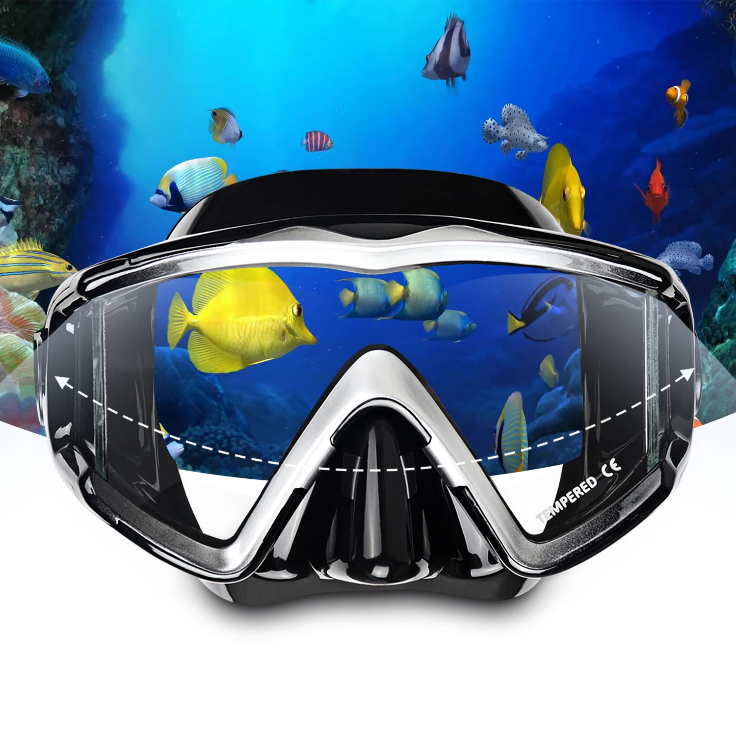 Máscara de buceo Pano 3 para adultos, gafas de natación Premium con cubierta de nariz, vidrio templado panorámico