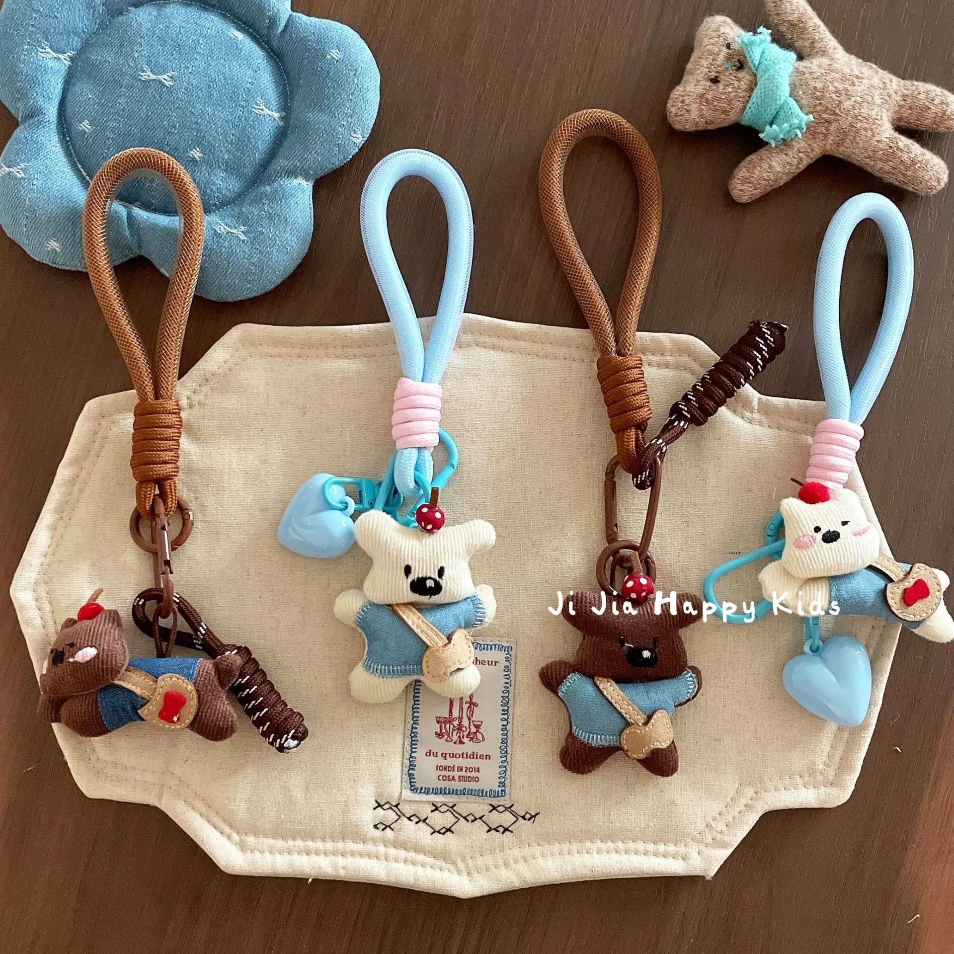 Bear Keychain Charm with Denim Dog Scrunchie Cute Soft Durable Versatile Bag Pendant Hair Scrunchie for Backpack Suitcase Phone