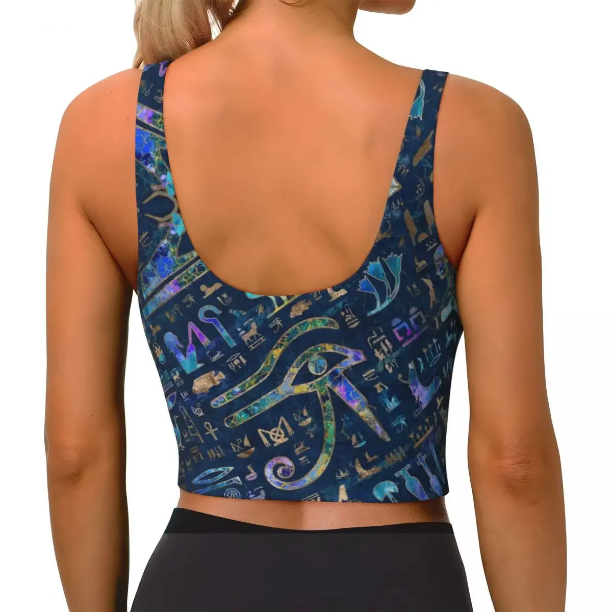 사용자 정의 이집트 상형 문자 운동 크롭 탱크 탑 여성용 원활한 고대 이집트 예술 요가 러닝 스포츠 브라