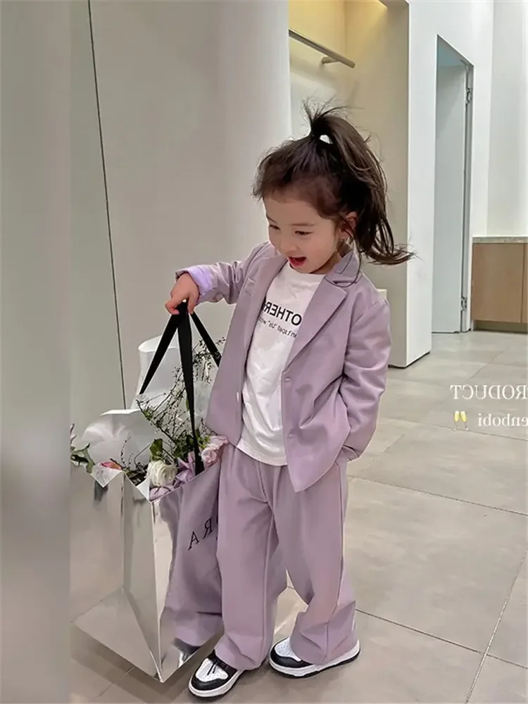 Baby Girls Blazer Suits Clothing Sets 2025 Fashion Spring New Children Jackets+Pants 2pcs Outfits Formal Korea Kids Casual Suit
